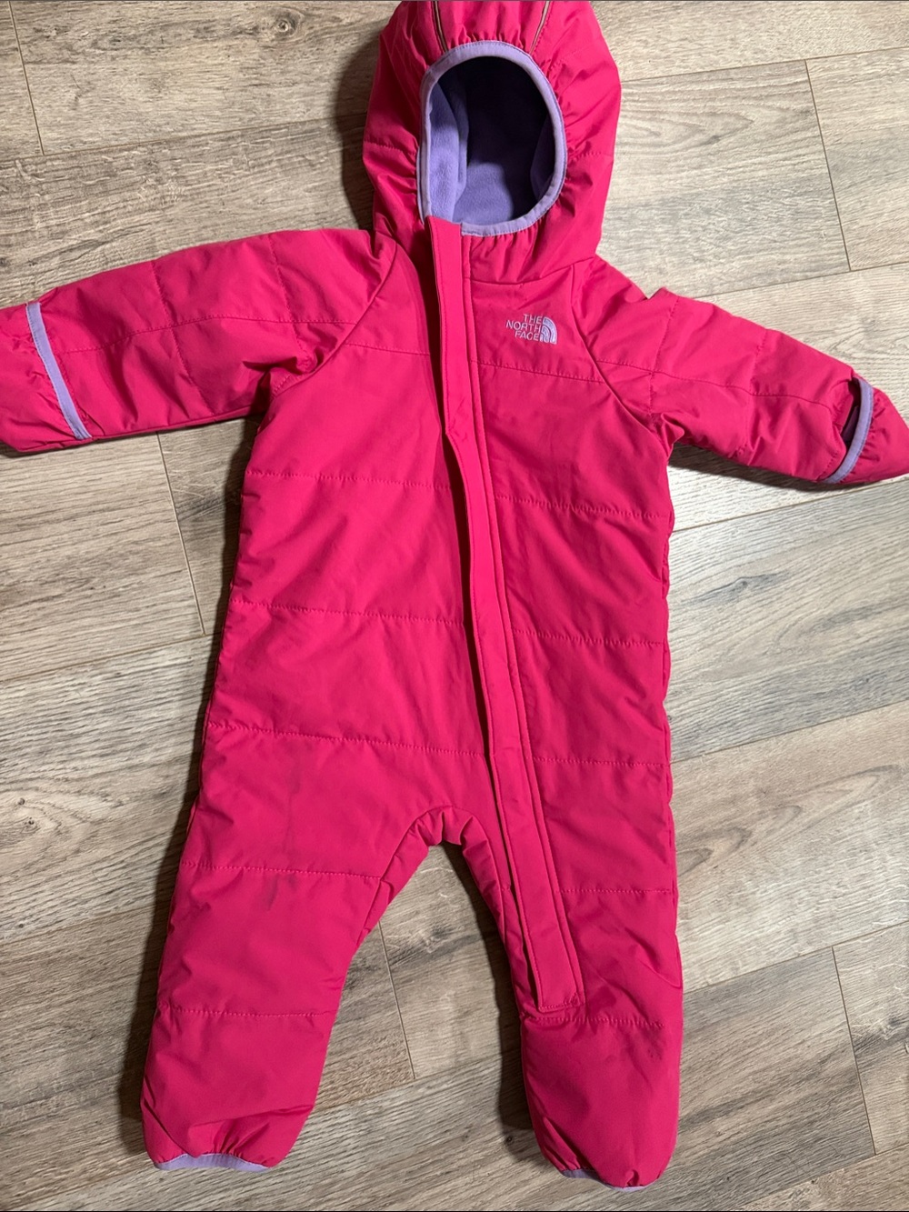 The North Face Bright Pink Hooded Infant One-Piece Snowsuit